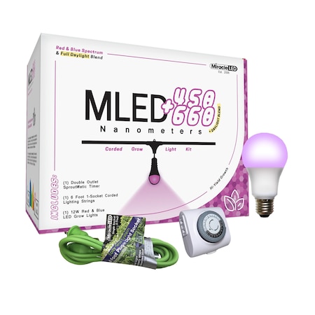 Miracle Led 1-Socket Nanometer 450-660 Grow Light Kit- Red & Blue Spec. 12W Replace 150W Grow Bulbs w/Timer 801005